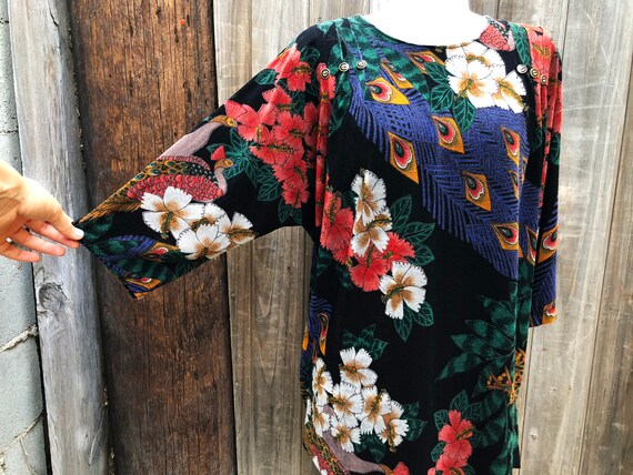 Vintage 1980s Slinky Floral Peacock Tunic - image 6
