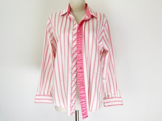 Vintage 80s Candy Pink White Striped Womens' Butto