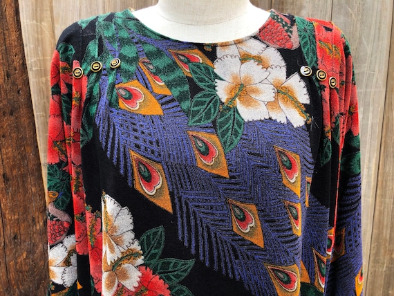 Vintage 1980s Slinky Floral Peacock Tunic - image 2
