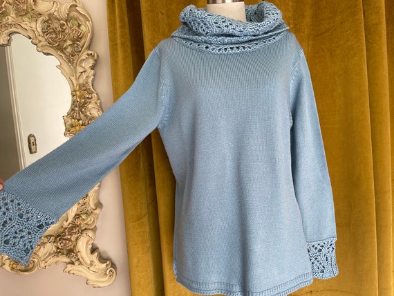 Vintage 90s Pastel Blue Knit Turtleneck Sweater - image 2