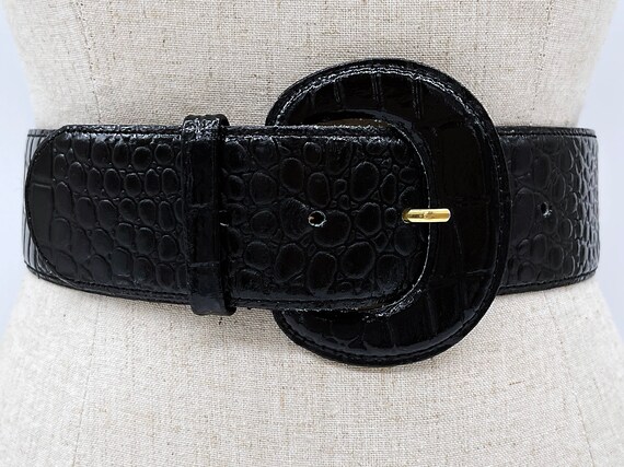 Vintage 80s Patent Black Embossed Alligator Leath… - image 3