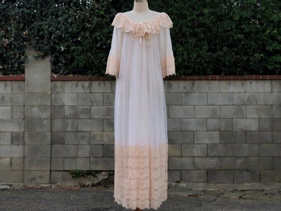 Vintage White & Peach lace Nightgown Maxi Dress - image 1