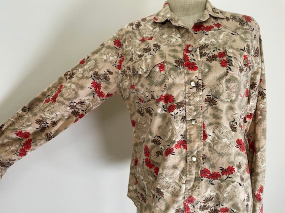 Vintage western H bar C button down floral shirt
