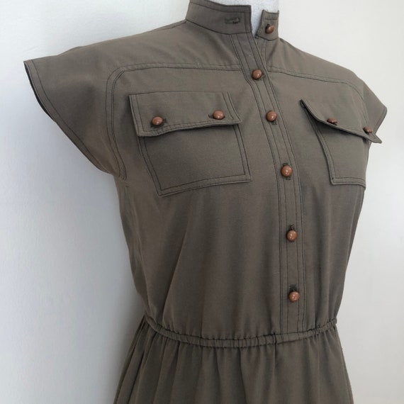 Vintage Olive Green Dress with Pockets