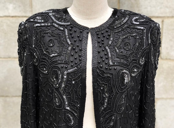 Black Sequin Silk Vintage Jacket - image 1