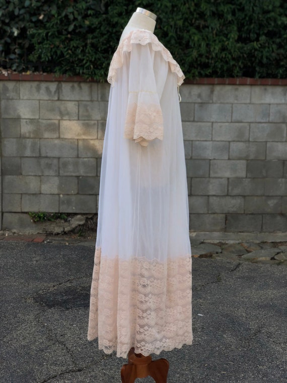 Vintage White & Peach lace Nightgown Maxi Dress - image 6