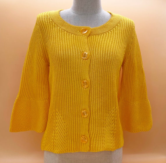 Vintage Yellow Crochet Sweater Bell Sleeves // Re… - image 2