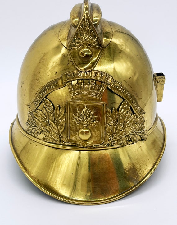 Antique French Fireman's Helmet-Brass Vintage Met… - image 10