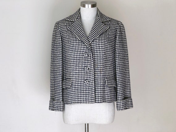 Vintage 1950s Bullocks Wilshire Navy & White Wool