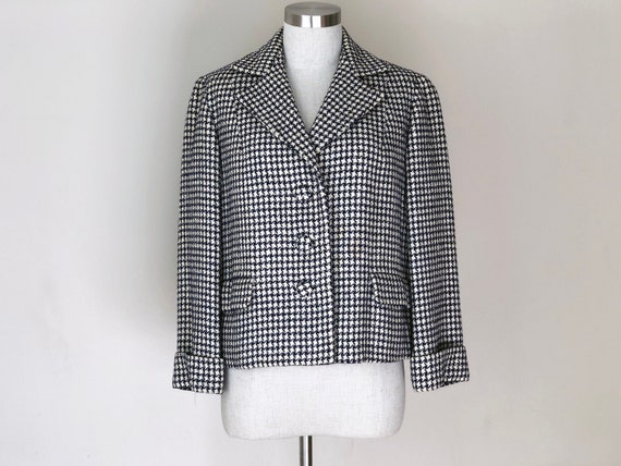 Vintage 1950s Bullocks Wilshire Navy & White Wool… - image 1