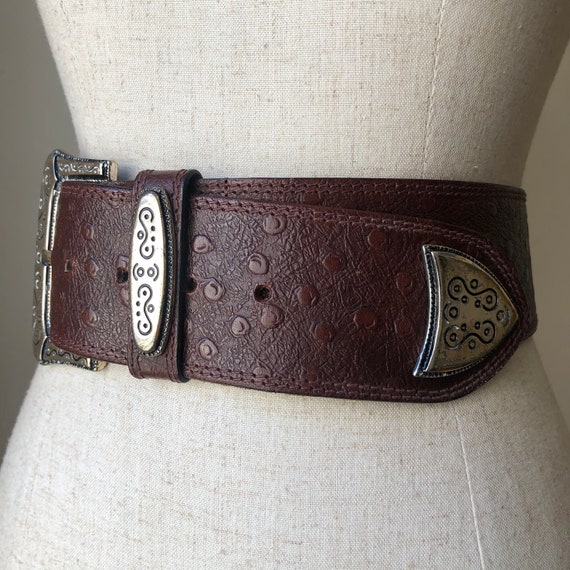 Vintage 80s Chocolate Brown Ostrich Leather Statem