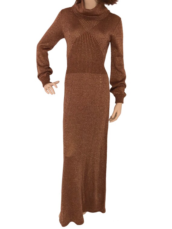 Vintage 1970s Wenjilli Lurex Metallic Knit Copper… - image 5