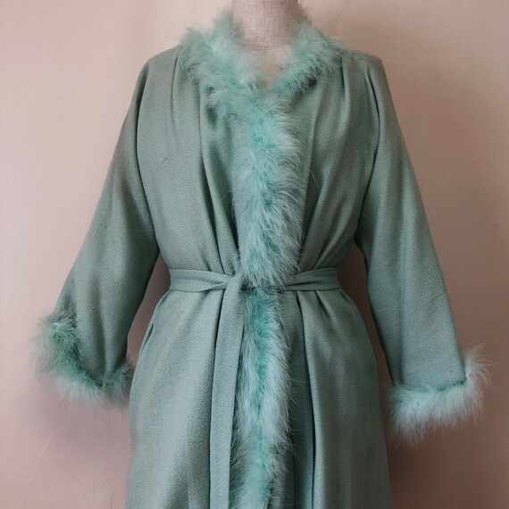 Vintage Seafoam Green Cashmere & Marabou feather … - image 8