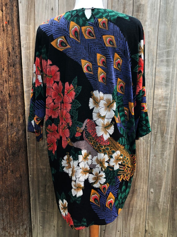 Vintage 1980s Slinky Floral Peacock Tunic - image 4