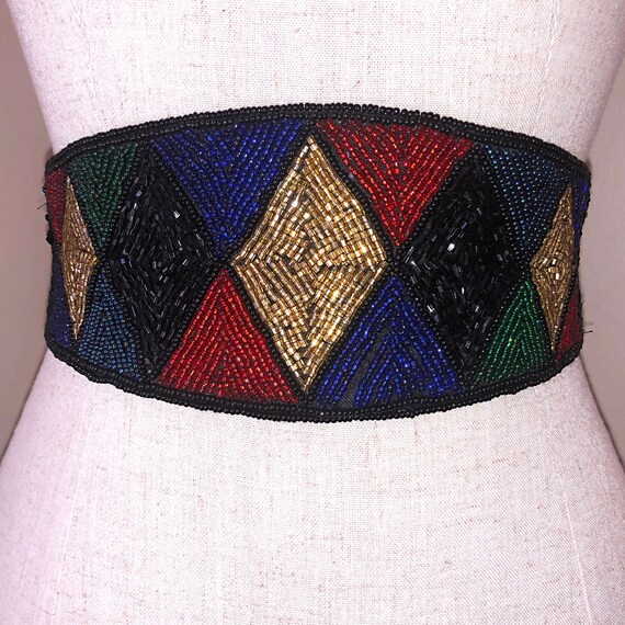 Vintage Beaded Harlequin Statement Belt