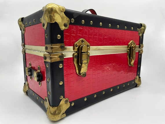 Vintage Red Black & Gold Buxton Train Case