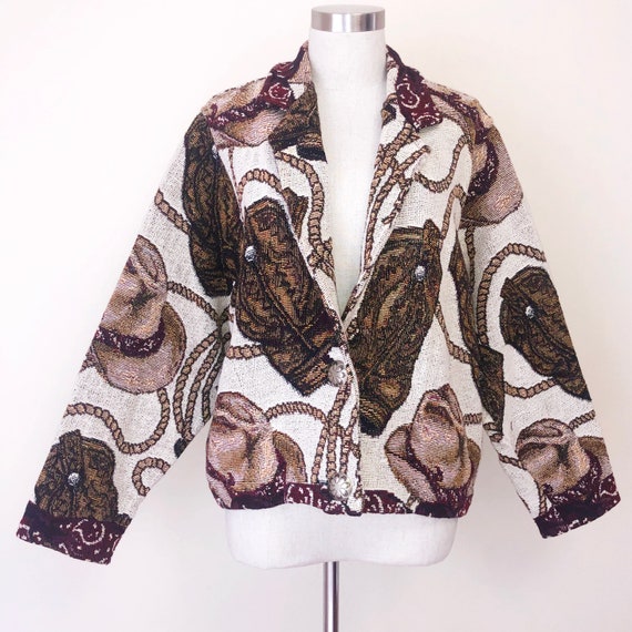 Vintage Western Cowboy Boots Tapestry Jacket