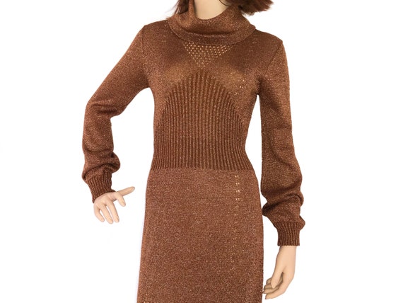 Vintage 1970s Wenjilli Lurex Metallic Knit Copper… - image 6