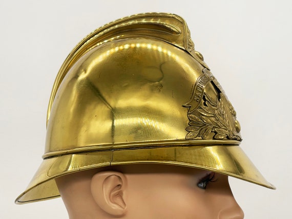 Antique French Fireman's Helmet-Brass Vintage Met… - image 5