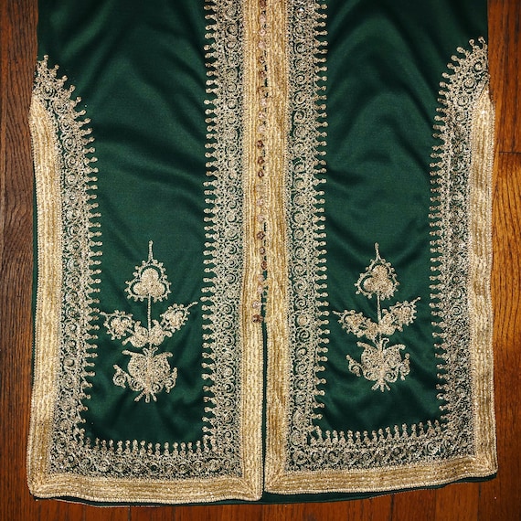 Vintage Emerald Green & Gold Embroidered Kaftan G… - image 8