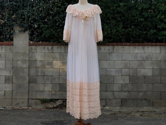 Vintage White & Peach lace Nightgown Maxi Dress - image 5