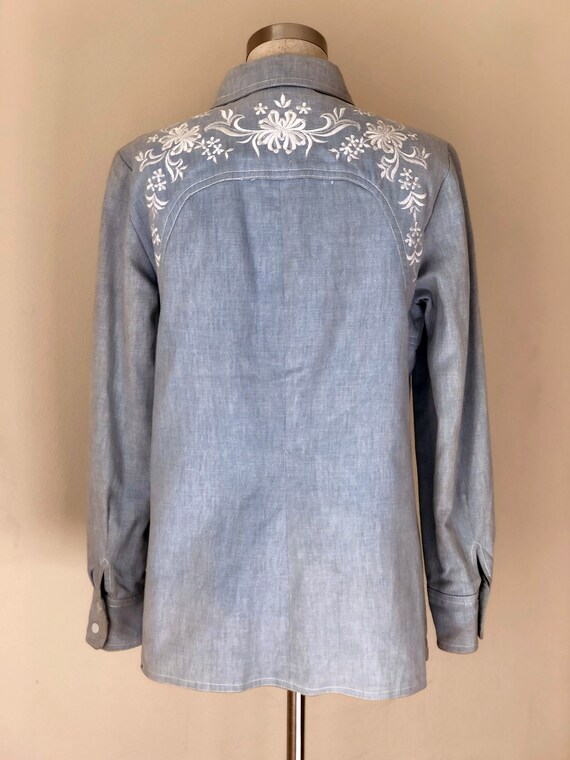 Vintage 1970s Denim Jacket & Pants Set With White Flo… Gem