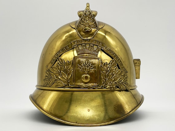 Antique French Fireman's Helmet-Brass Vintage Met… - image 1