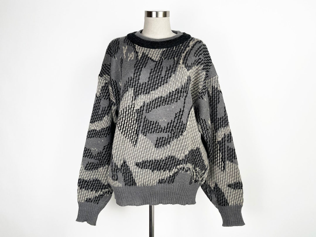 Vintage 80s Abstract Oversized Gray Camo Sweater // 1980s Camoflauge ...