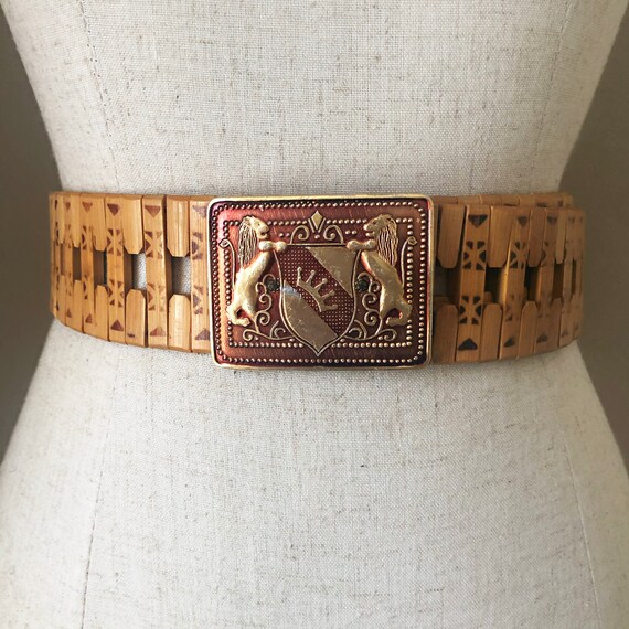 Vintage Wooden Bamboo Lion Belt - image 1