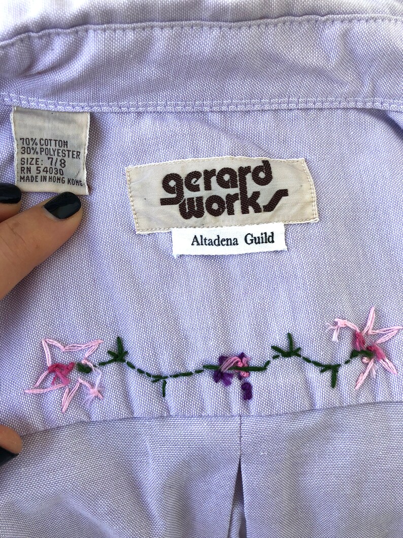 Lilac Button Down Collared Shirt With Pink Floral Embroidery Etsy