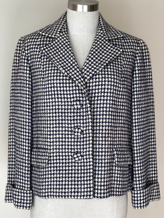 Vintage 1950s Bullocks Wilshire Navy & White Wool… - image 2