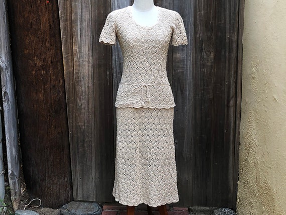Vintage 1970s Crochet Skirt Set