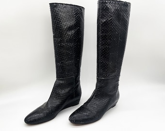 Vintage Loeffler Randall Black Snakeskin Leather Boots 80s 1980s Moto Riding Designer Snake Etsy