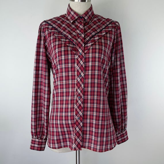 Vintage Western Red Plaid Snap Shirt Kenny Rogers… - image 3