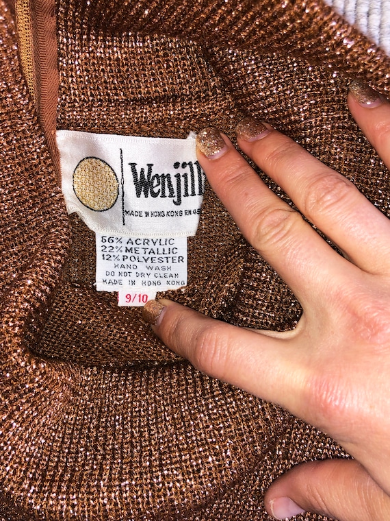 Vintage 1970s Wenjilli Lurex Metallic Knit Copper… - image 7