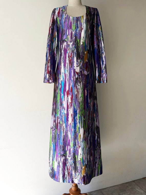 Vintage 1970s psychedelic Maxi Dress Liquid Abstr… - image 1