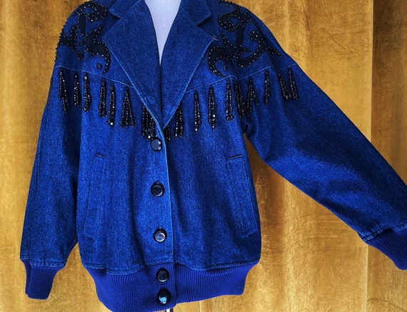 vintage 80s western denim bomber jacket // retro … - image 4