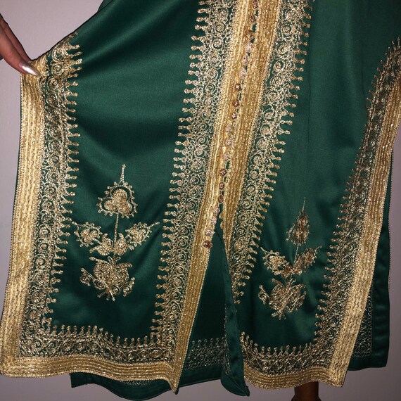 Vintage Emerald Green & Gold Embroidered Kaftan G… - image 3