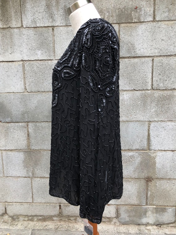 Black Sequin Silk Vintage Jacket - image 3