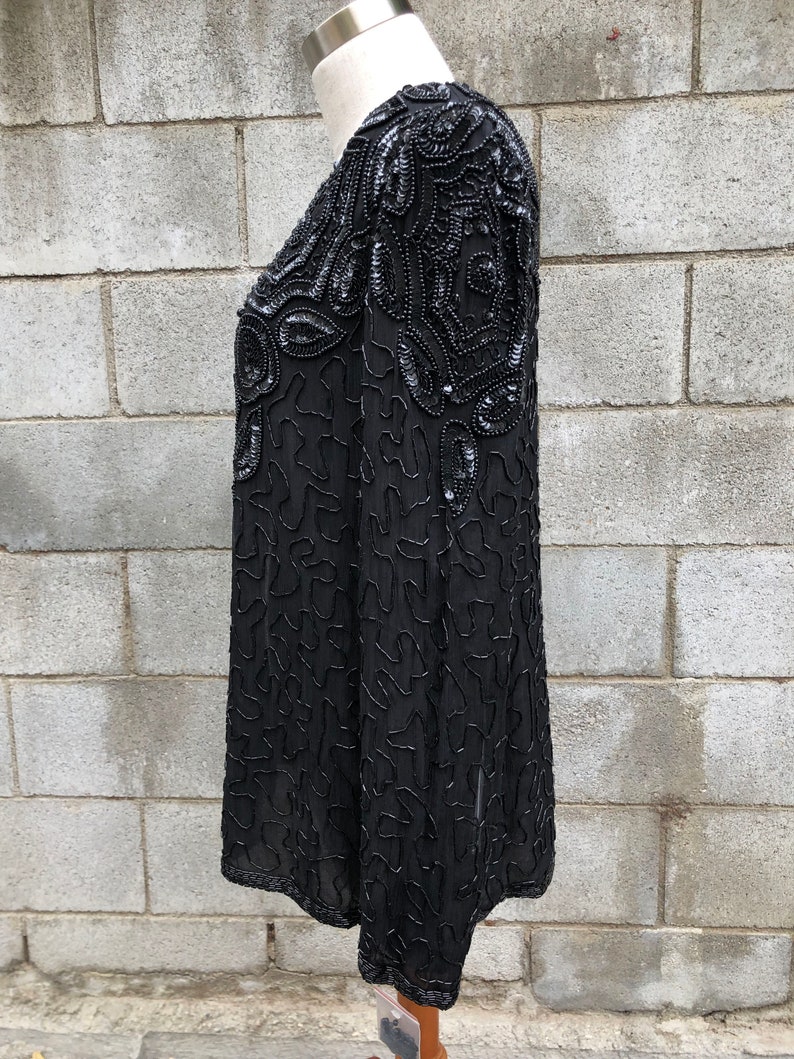 Black Sequin Silk Vintage Jacket image 3
