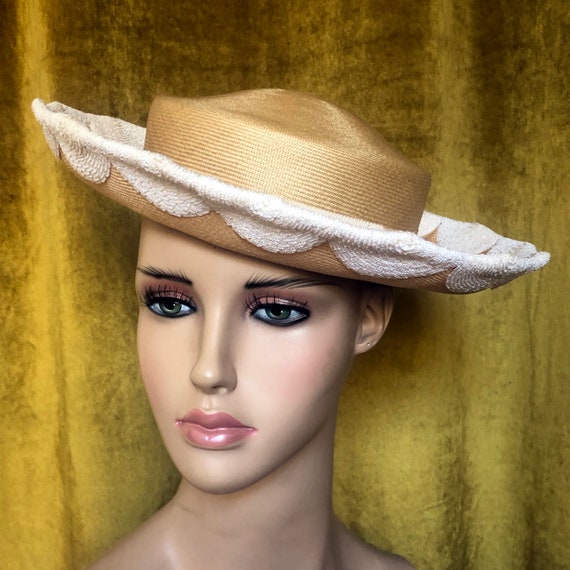 Vintage Ladies Straw flip brim Boater Hat