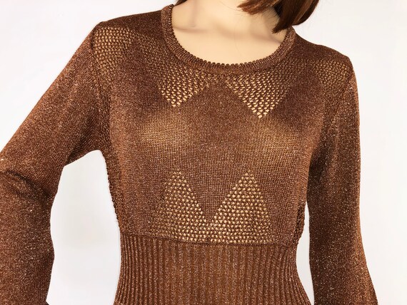 Vintage 70s Wenjilli Metallic Copper Lurex Maxi Dr