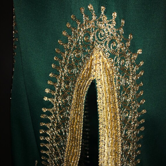 Vintage Emerald Green & Gold Embroidered Kaftan G… - image 4