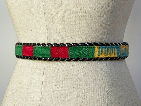 Vintage Southwestern Tapestry Belt Leather with S… - image 5