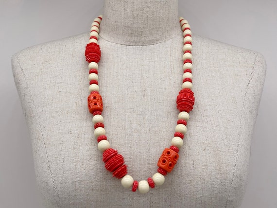 Vintage Mid-Century 50s Creme & Coral Celluliod B… - image 1