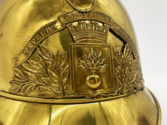 Antique French Fireman's Helmet-Brass Vintage Met… - image 6