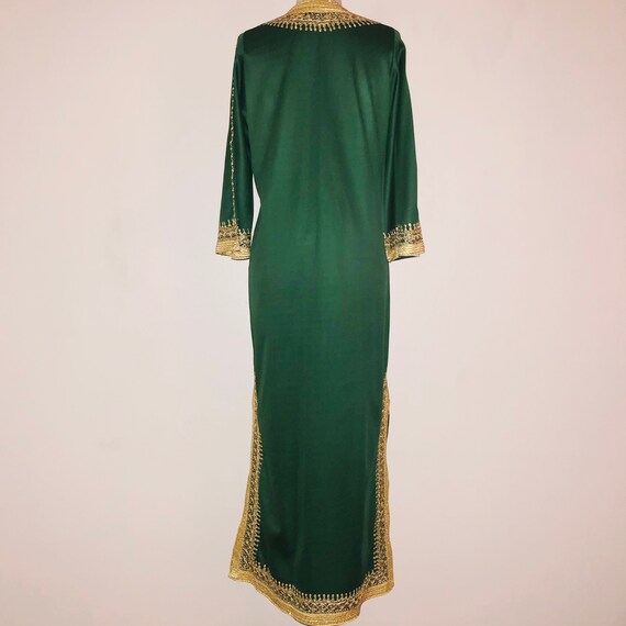 Vintage Emerald Green & Gold Embroidered Kaftan G… - image 7