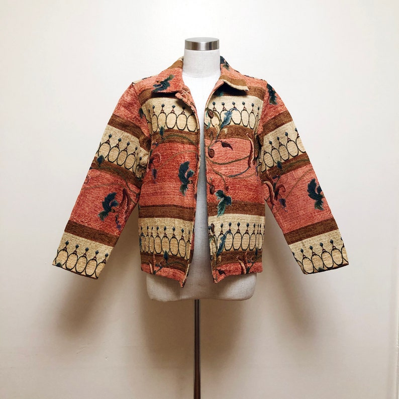 Vintage Coral & Gold 80s Tapestry Jacket image 4