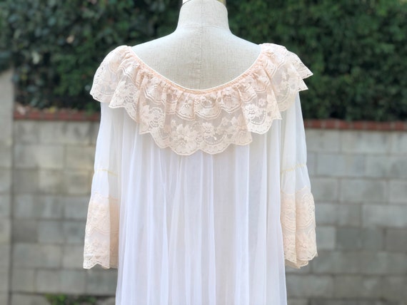 Vintage White & Peach lace Nightgown Maxi Dress - image 8