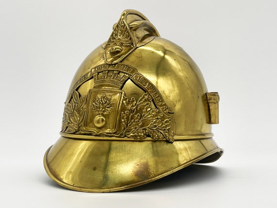 Antique French Fireman's Helmet-Brass Vintage Met… - image 2